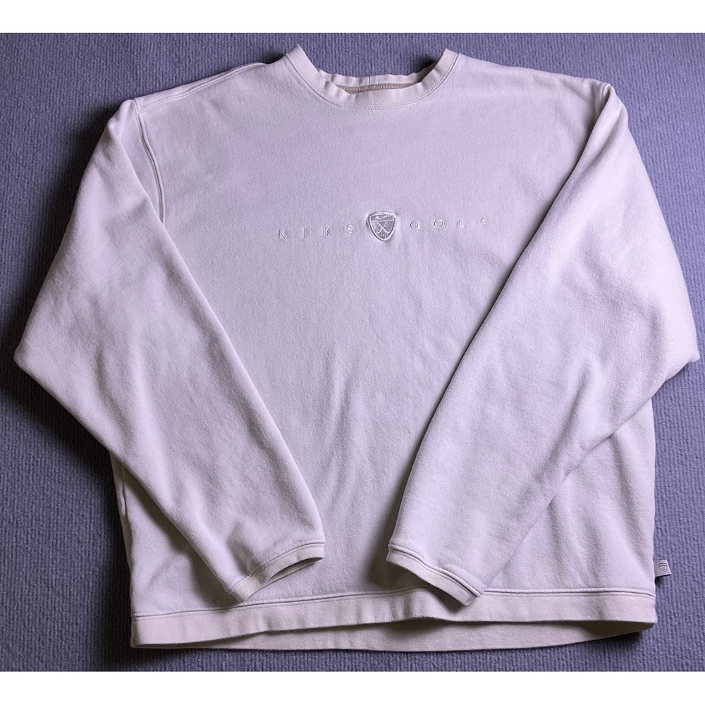 Vintage Nike Golf Crewneck Sweatshirt Mens L Cream Center Swoosh Shield Logo